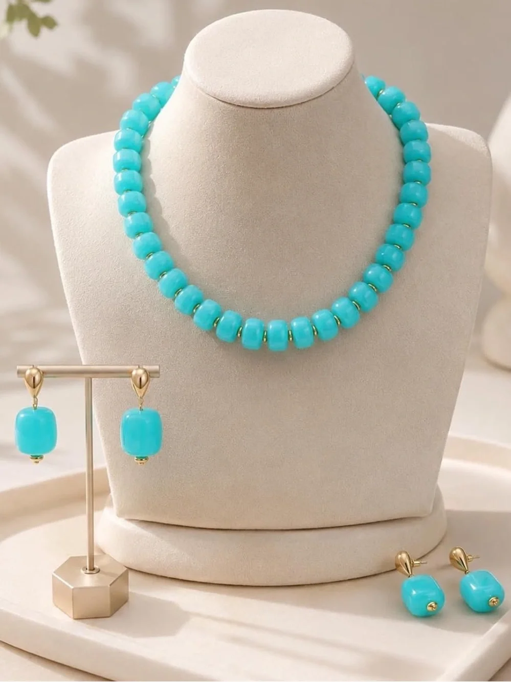 Anthropologie Turquoise Beaded Necklace and Earring Set